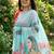 Light blue georgette floral print embroidered saree