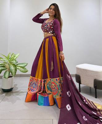 Wine Rayon Readymade Navratri Lehenga Choli with Embroidery & Mirror Work 3