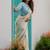 Cream linen floral print printed saree