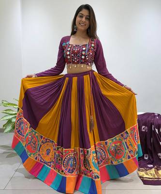Wine Rayon Readymade Navratri Lehenga Choli with Embroidery & Mirror Work 4