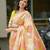 Peach linen floral print printed saree