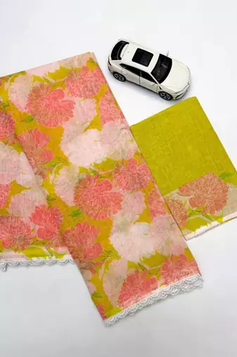 Peach linen floral print printed saree