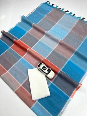 Multicolor linen stripes print printed saree 4