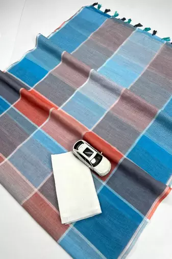 Multicolor linen stripes print printed saree