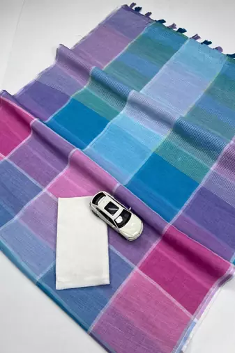 Multicolor linen block print printed saree