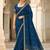 Royal blue silk blend zari work embroidered saree