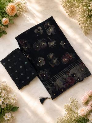 Black georgette floral print printed saree 2