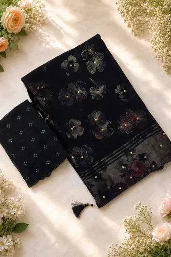 Black georgette floral print printed saree