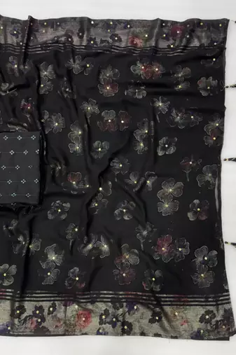 Black georgette floral print printed saree