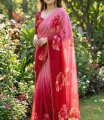 Pink georgette floral print printed saree
