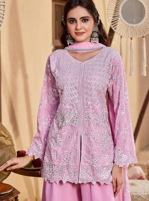 Pink georgette readymade suit with embroidery & sequence work 1