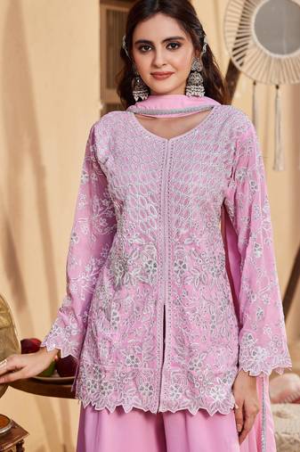Pink georgette readymade suit with embroidery & sequence work