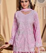 Pink georgette readymade suit with embroidery & sequence work