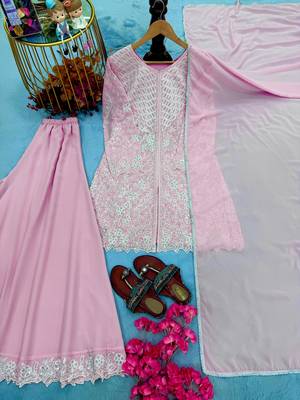 Pink georgette readymade suit with embroidery & sequence work 2