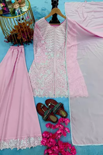 Pink georgette readymade suit with embroidery & sequence work