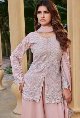 Peach georgette readymade suit with embroidery & sequence work 1