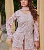 Peach georgette readymade suit with embroidery & sequence work