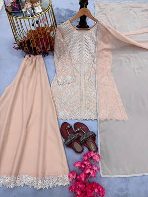 Peach georgette readymade suit with embroidery & sequence work 2