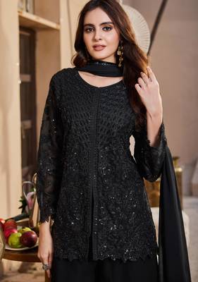 Black georgette readymade suit with embroidery & sequence work 1