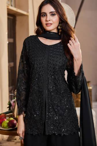 Black georgette readymade suit with embroidery & sequence work
