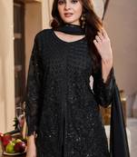 Black georgette readymade suit with embroidery & sequence work