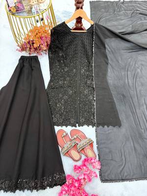 Black georgette readymade suit with embroidery & sequence work 2