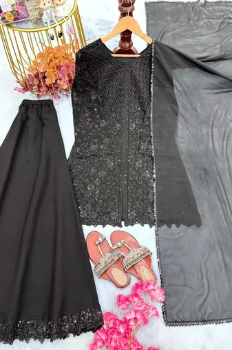 Black georgette readymade suit with embroidery & sequence work