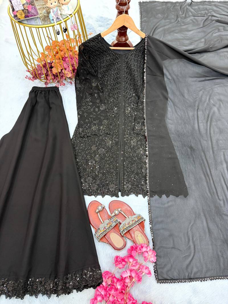 Black georgette readymade suit with embroidery & sequence work
