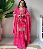 Pink silk blend readymade suit with embroidery & sequence work