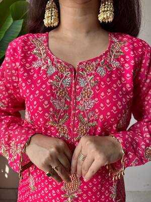 Pink silk blend readymade suit with embroidery & sequence work 2