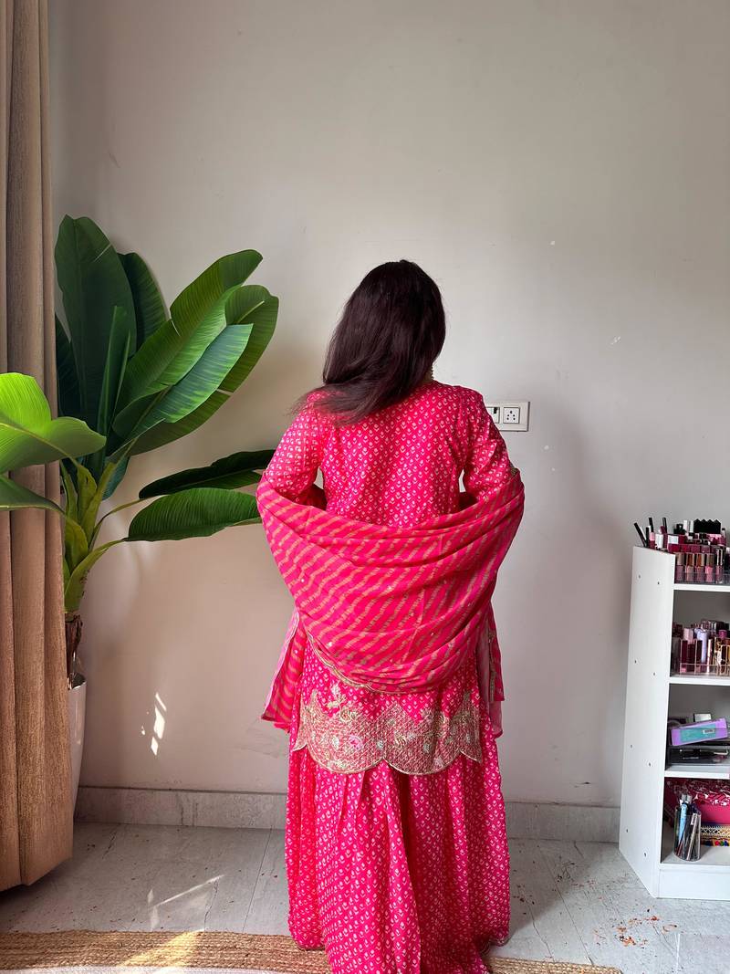 Pink silk blend readymade suit with embroidery & sequence work