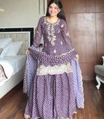 Purple silk blend readymade suit with embroidery & sequence work