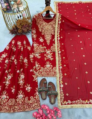 Red georgette readymade suit with embroidery & sequence work 3