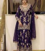 Violet georgette readymade suit with embroidery & sequence work