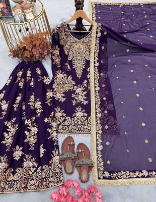 Violet georgette readymade suit with embroidery & sequence work 3
