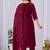 Wine pure cotton floral embroidered kurta trouser dupatta set