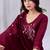 Wine pure cotton floral embroidered kurta trouser dupatta set