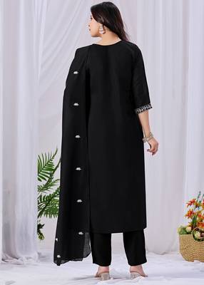 Black pure cotton floral embroidered kurta trouser dupatta set 2