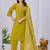 Yellow silk floral embroidered kurta trouser dupatta set