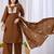 Brown pure cotton floral embroidered kurta trouser dupatta set