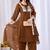 Brown pure cotton floral embroidered kurta trouser dupatta set