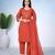 Orange pure cotton floral embroidered kurta trouser dupatta set