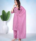 Pink pure cotton floral embroidered kurta trouser dupatta set