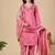 Pink pure cotton floral embroidered kurta trouser dupatta set with jacquard dupatta