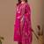 Pink chanderi floral embroidered kurta trouser dupatta set with jacquard dupatta