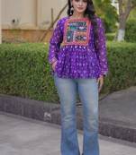 Violet georgette readymade navratri top with bandhani & patch work