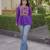 Violet georgette readymade navratri top with bandhani & patch work