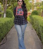 Black georgette readymade navratri top with bandhani & patch work