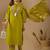 Green chanderi floral embroidered kurta trouser dupatta set with jacquard dupatta