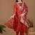 Orange chanderi floral embroidered kurta trouser dupatta set with jacquard dupatta